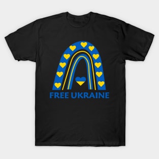 Free Ukraine Ukrainian rainbow flag with hearts T-Shirt